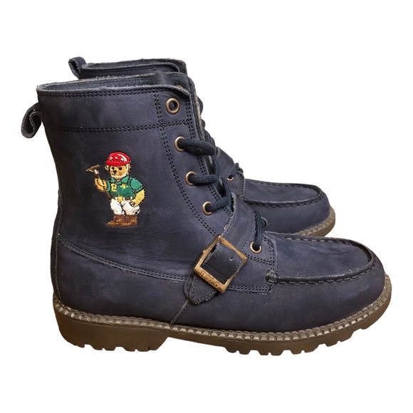 Ralph Lauren Polo Bear Boys Big Kid Ranger Hi Lace Up Leather Fashion Boot NWOT - Picture 1 of 13